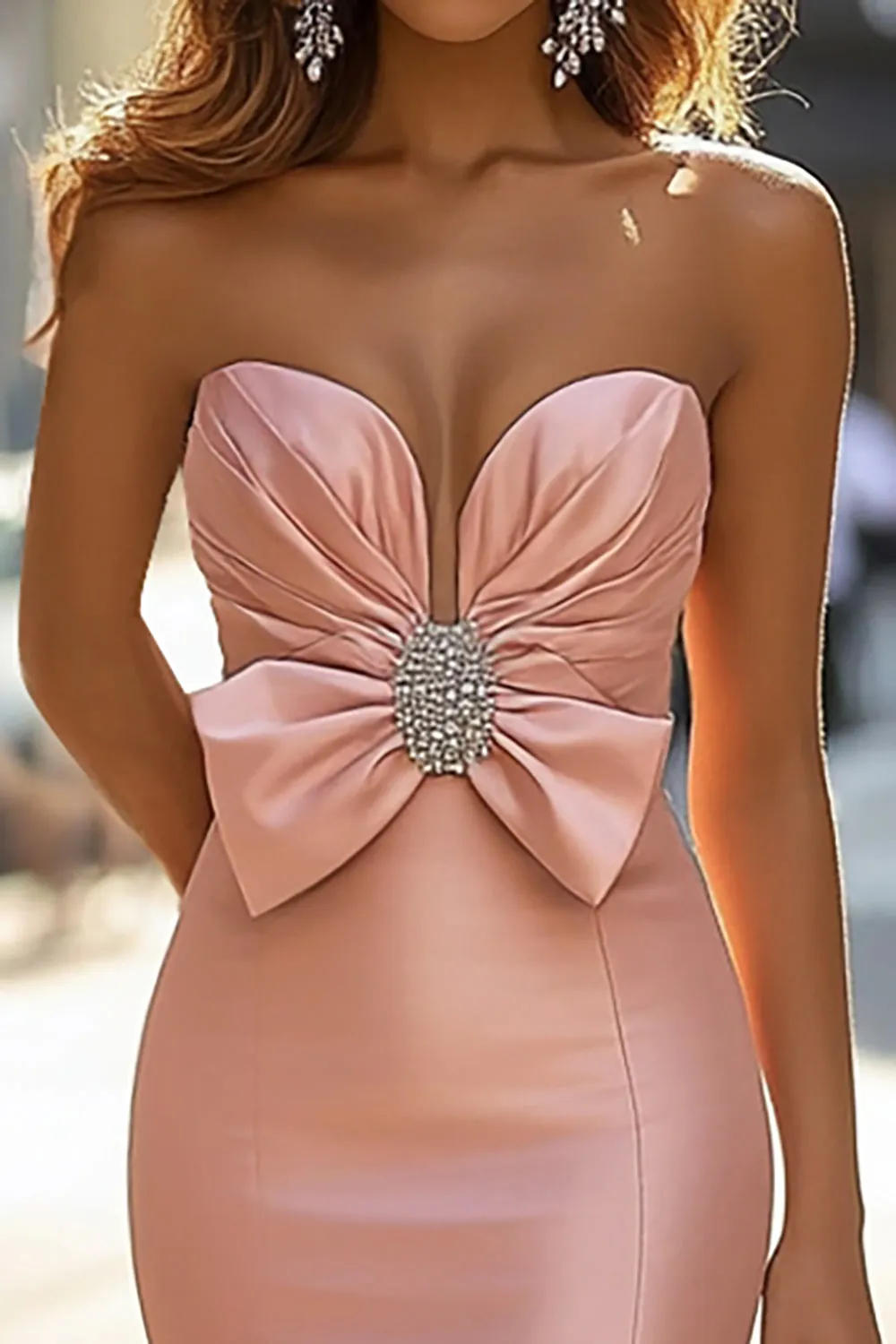 Blush Mermaid Sleeveless Sweetheart Long Prom Dress with Bow sold by Zapaka product image thumbnail 2