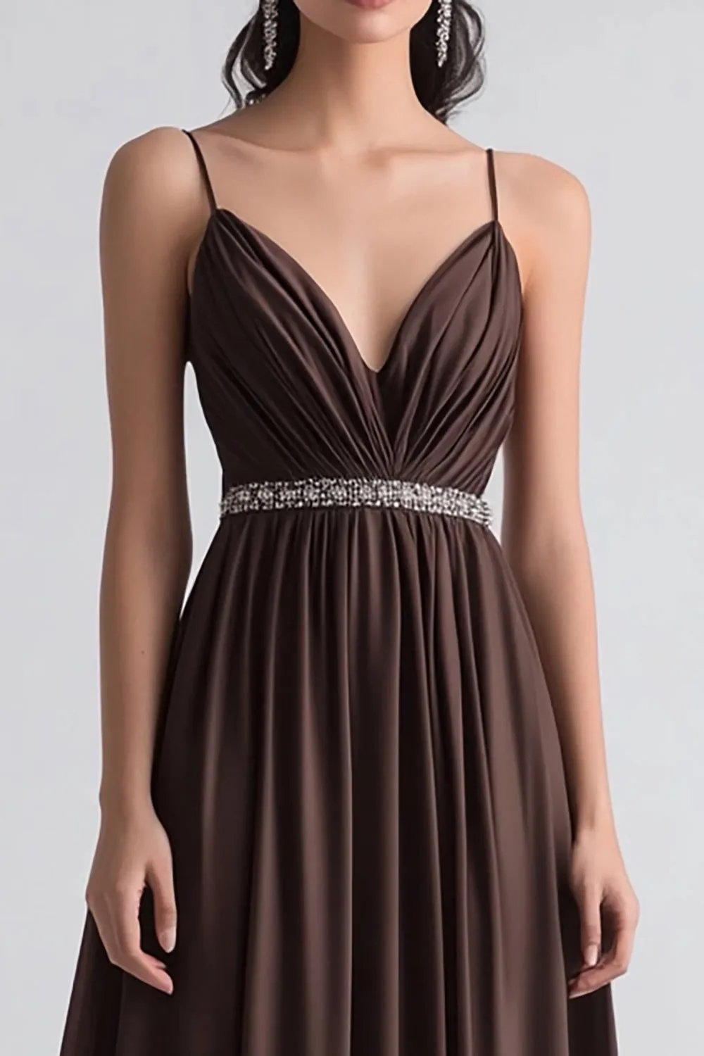 Coffee A Line Spaghetti Straps Ruched Formal Dress sold by Zapaka product image thumbnail 2