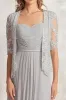 Silver Chiffon Lace Appliques Ruched 2-piece Square Neck A Line Mother of the Bride Dress sold by Zapaka