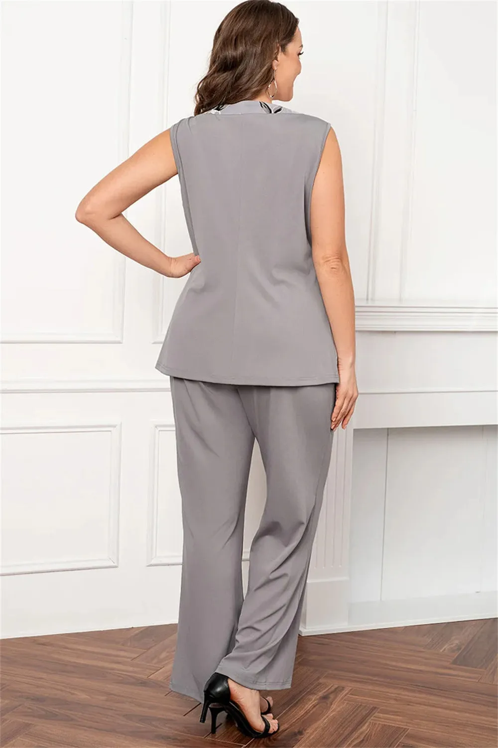 Silver Round Neck Chiffon Long Sleeves 3 Pieces Mother of the Bride Pant Suits sold by Zapaka product image thumbnail 4