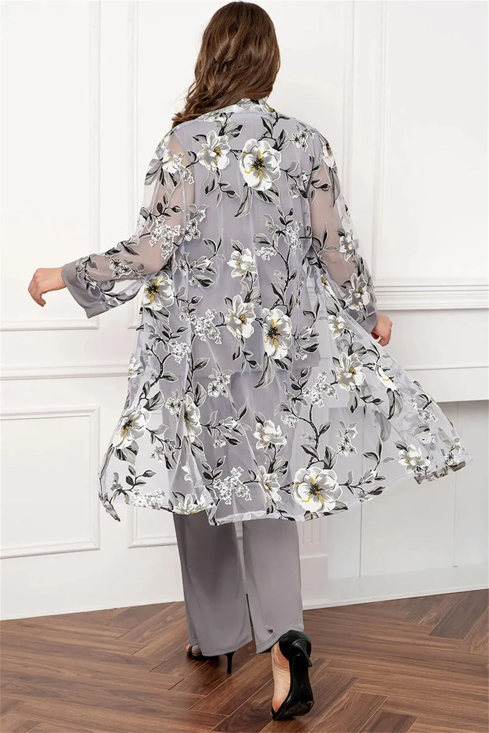 Silver Round Neck Chiffon Long Sleeves 3 Pieces Mother of the Bride Pant Suits sold by Zapaka product image thumbnail 2