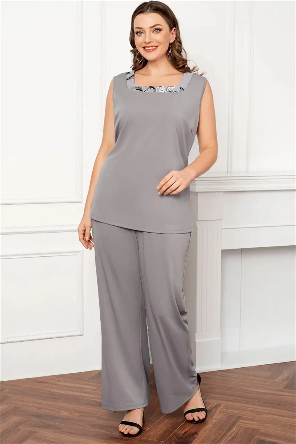 Silver Round Neck Chiffon Long Sleeves 3 Pieces Mother of the Bride Pant Suits sold by Zapaka product image thumbnail 3