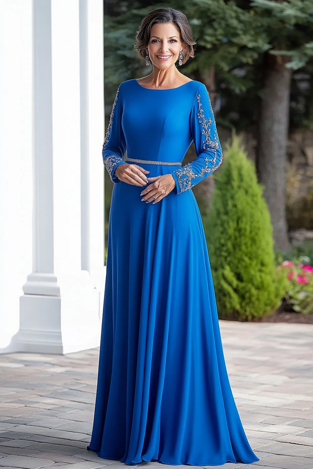 Sparkly Royal Blue A-Line Beaded Long Sleeves Mother of the Bride Dress sold by Zapaka
