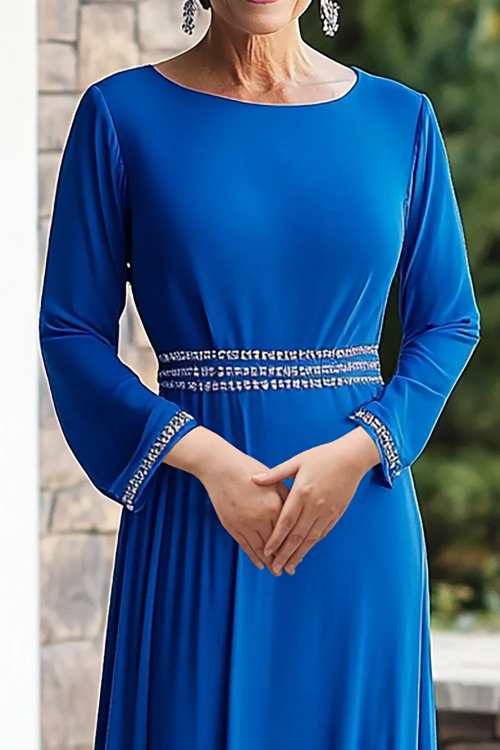 Sparkly Royal Blue Sheath Long Sleeves Beaded Mother of the Bride Dress sold by Zapaka product image thumbnail 2