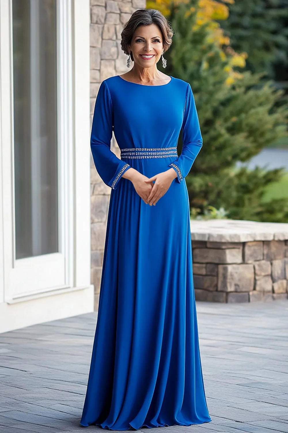 Sparkly Royal Blue Sheath Long Sleeves Beaded Mother of the Bride Dress sold by Zapaka