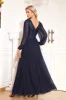 Navy Sequin Long Sleeves A Line Tulle Long Mother Of The Bride Dresse sold by Zapaka