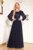 Navy Sequin Long Sleeves A Line Tulle Long Mother Of The Bride Dresse sold by Zapaka