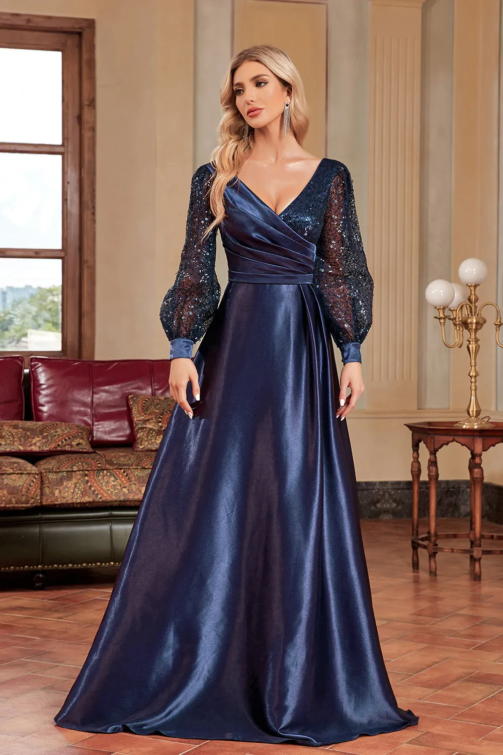 Navy Sequin Long Sleeves A Line Mother Of The Bride Dresse sold by Zapaka product image thumbnail 4