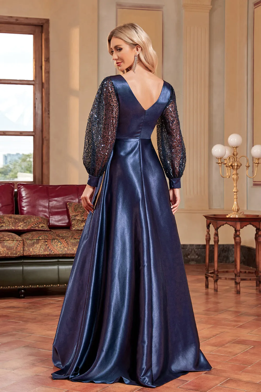 Navy Sequin Long Sleeves A Line Mother Of The Bride Dresse sold by Zapaka product image thumbnail 2