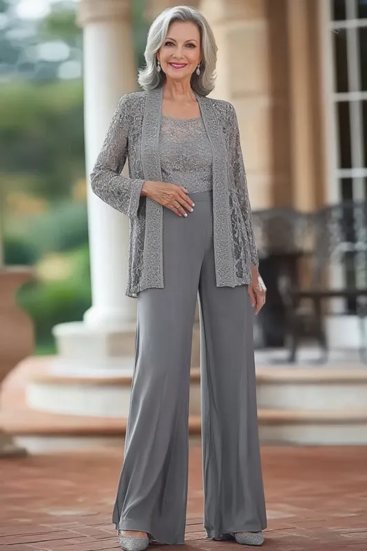 Grey Bodycon Laced Wedding Party Jumpsuit with Lace Coat sold by Zapaka