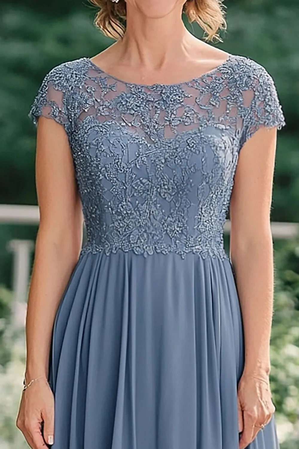 Grey Blue A-Line Illusion Lace Neck Chiffon Ankle Length Mother of the Bride Dress sold by Zapaka product image thumbnail 2