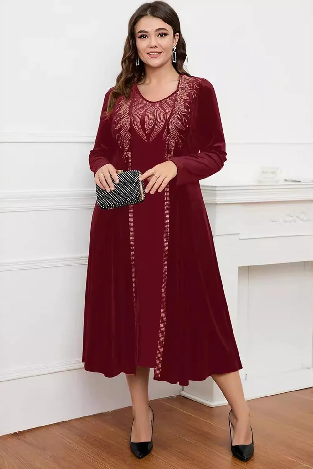 Black Round Neck Long Sleeves A-Line Mother of the Bride Dress sold by Zapaka product image thumbnail 3