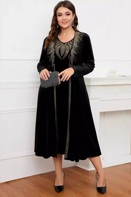 Black Round Neck Long Sleeves A-Line Mother of the Bride Dress sold by Zapaka