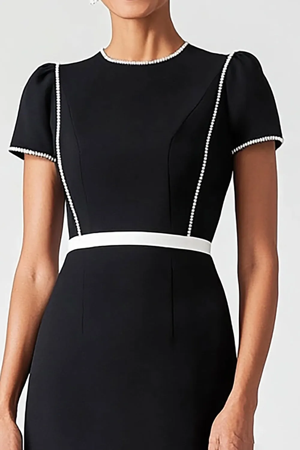 Black Crew Neck Cap Sleeves Belt Midi Length Mother Dress sold by Zapaka product image thumbnail 2