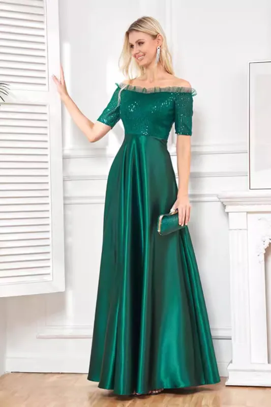 Sparkly Dark Green Satin A Line Mother of Bride Dress sold by Zapaka
