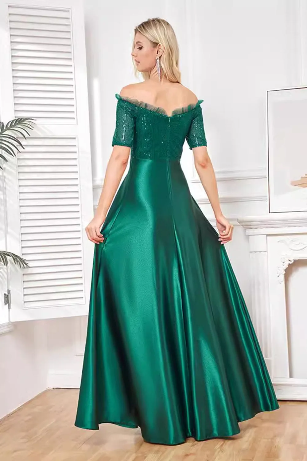 Sparkly Dark Green Satin A Line Mother of Bride Dress sold by Zapaka product image thumbnail 2