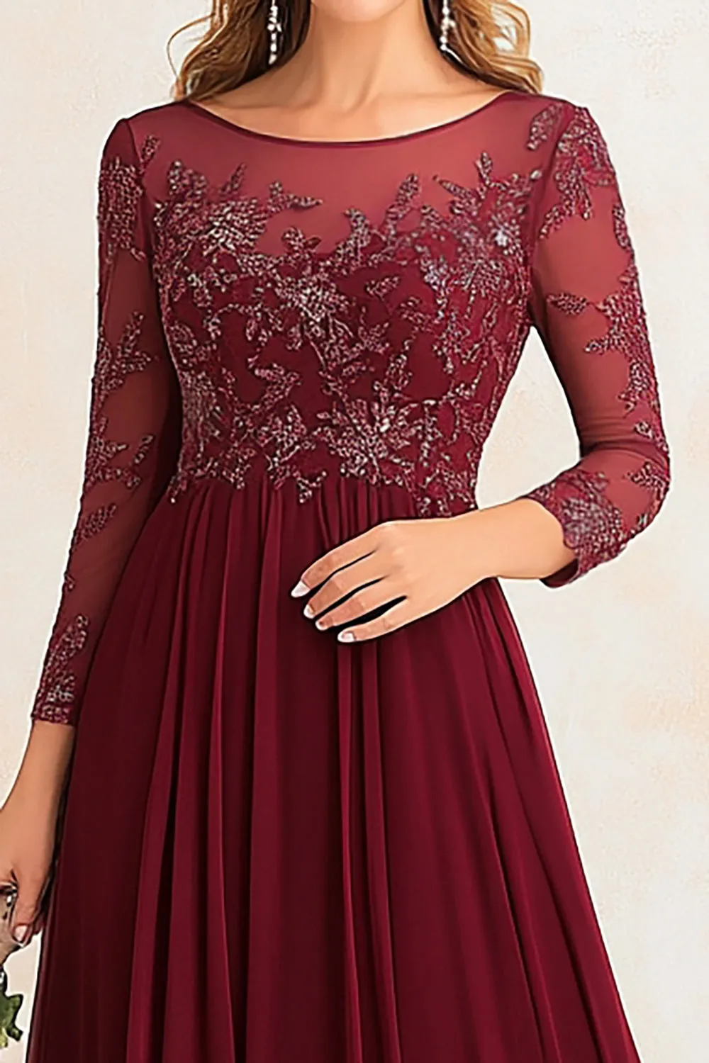 Elegant Burgundy A-Line Boat Neck Mother of the Bride Dress With Beading sold by Zapaka product image thumbnail 2