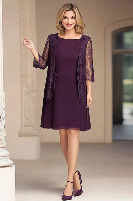 Elegant Plum Square Neck A-Line Chiffon Long Mother Of the Bride Dress sold by Zapaka