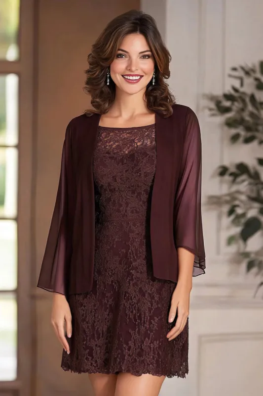Cabernet Square Neck Column Chiffon Long Mother Of the Bride Dress with Lace Appliques sold by Zapaka