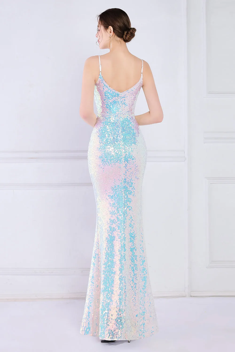 Dazzle Light White Seuiqned Mermaid Prom Dress sold by Zapaka product image thumbnail 4