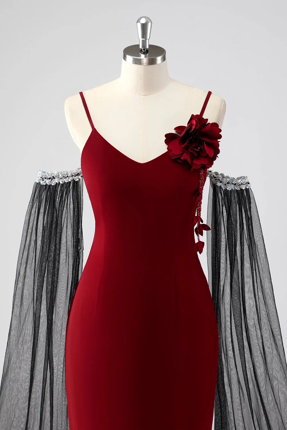 Red Spaghetti Straps Cape Sleeves Sheath Formal Dress sold by Zapaka product image thumbnail 4