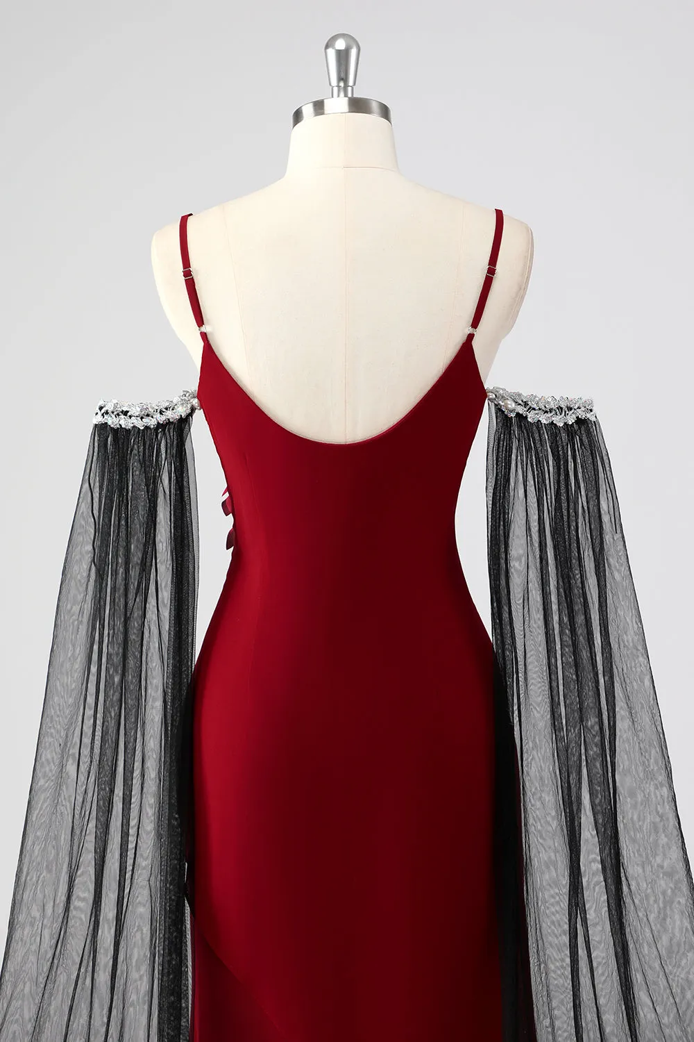 Red Spaghetti Straps Cape Sleeves Sheath Formal Dress sold by Zapaka product image thumbnail 5