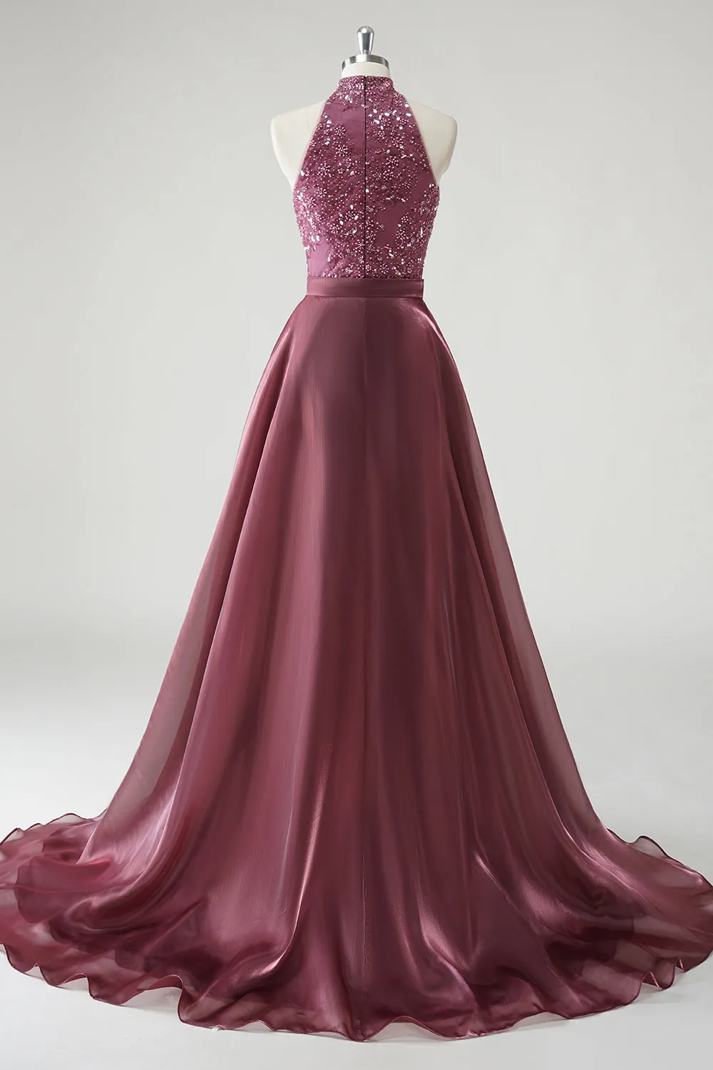 Halter Cut Out Sequins Purple Mermaid Formal Dress With Detachable Skirt Overlay sold by Zapaka product image thumbnail 2