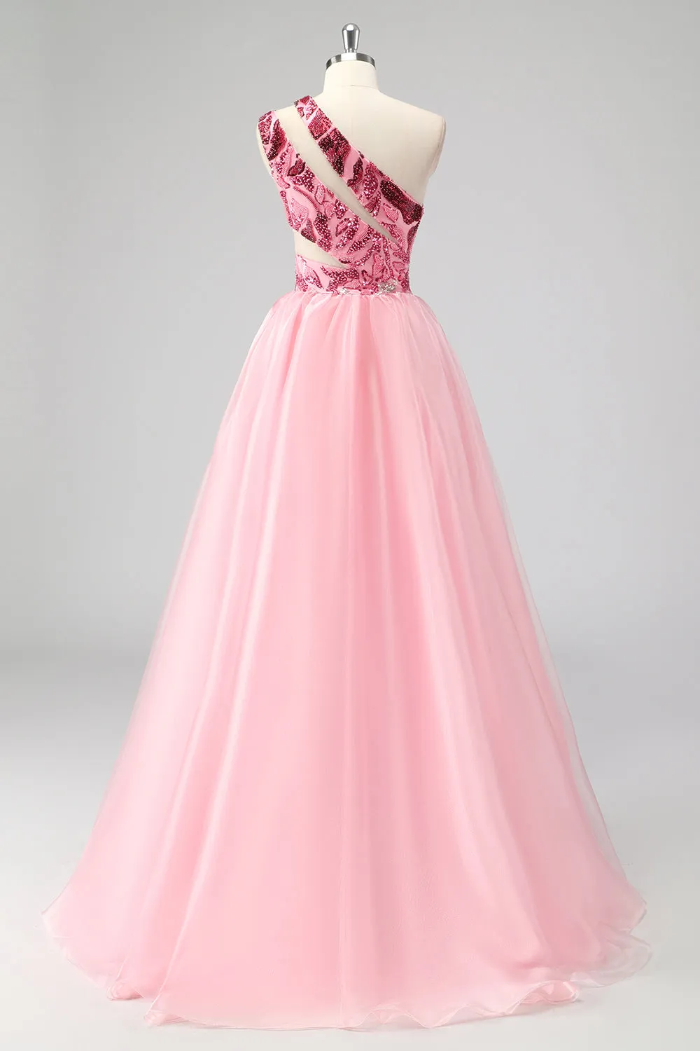 Pink One Shoulder Hollow Out A Line Appliques Long Prom Dress sold by Zapaka product image thumbnail 2