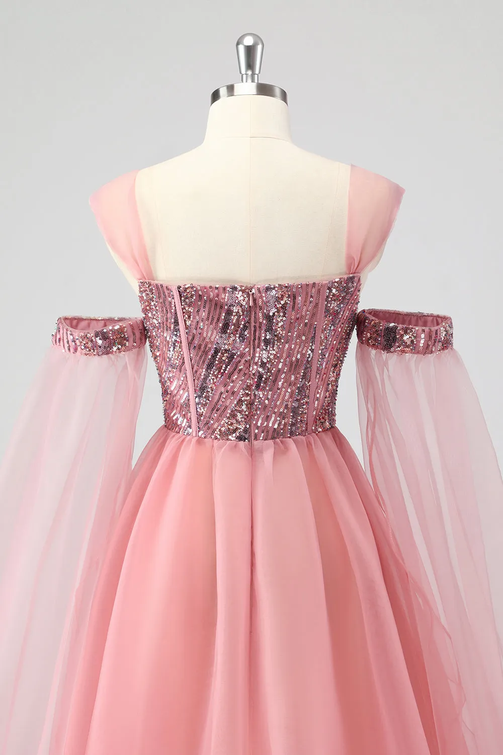 A Line Pink Cape Sleeves Off The Shoulder Sequins Formal Dress sold by Zapaka product image thumbnail 5