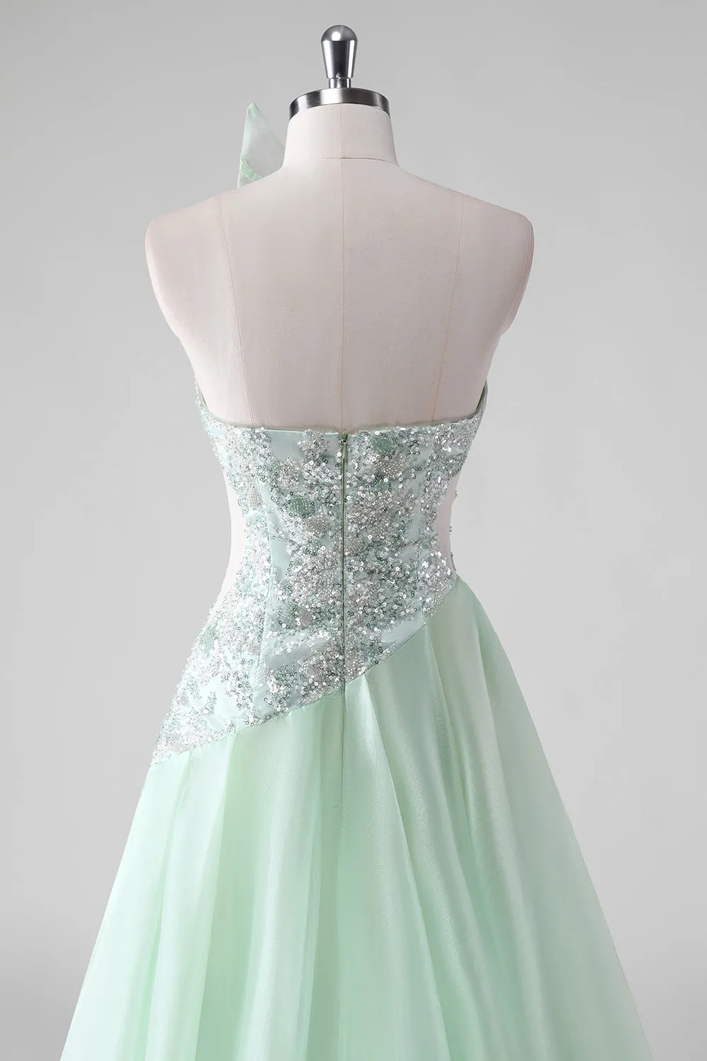Light Green Sequins A Line Strapless Ruched Wedding Guest Dress sold by Zapaka product image thumbnail 5
