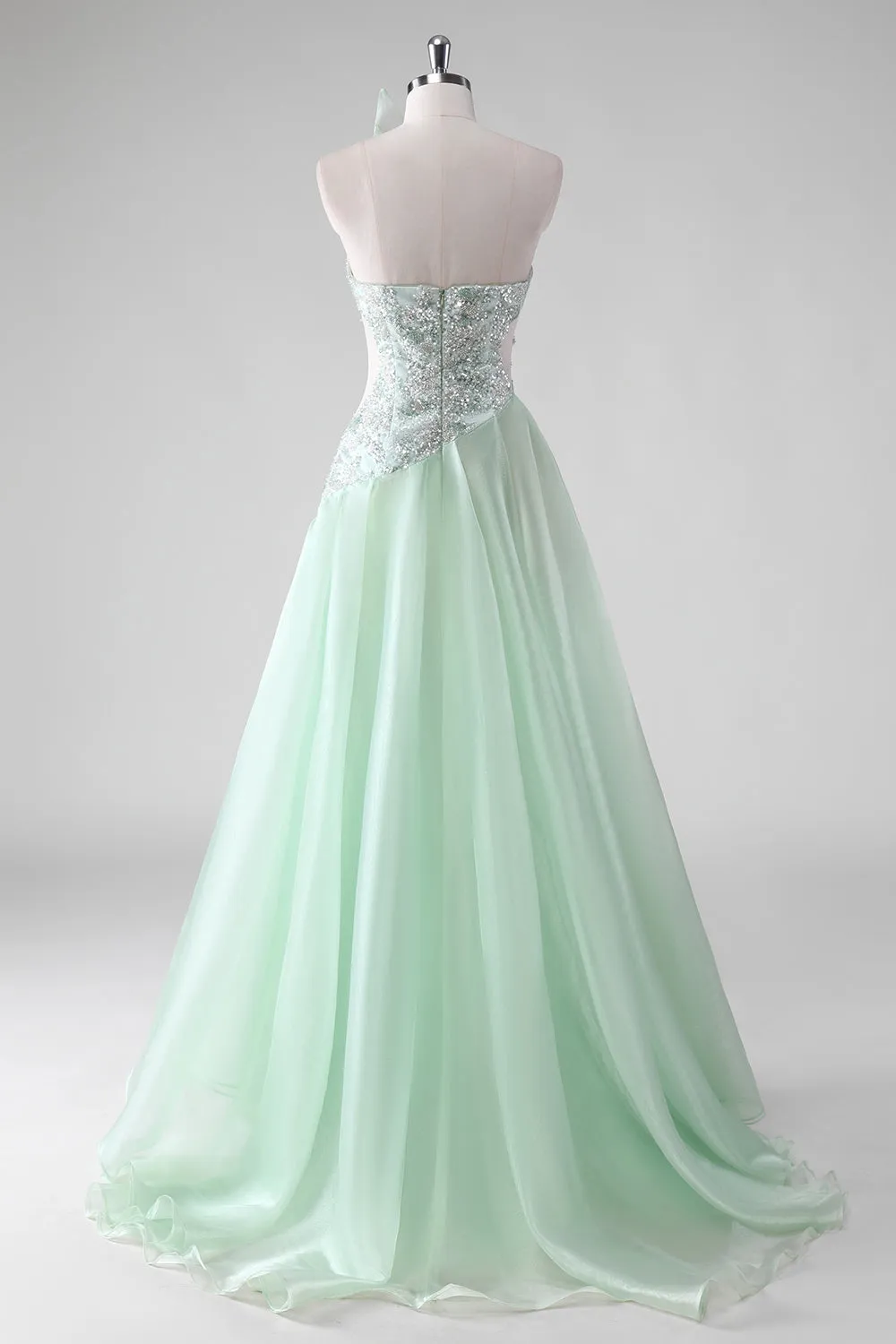 Light Green Sequins A Line Strapless Ruched Wedding Guest Dress sold by Zapaka product image thumbnail 2