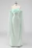 Light Green Strapless Cape Sleeves Sheath Wedding Guest Dress sold by Zapaka