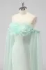 Light Green Strapless Cape Sleeves Sheath Wedding Guest Dress sold by Zapaka