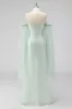 Light Green Strapless Cape Sleeves Sheath Wedding Guest Dress sold by Zapaka