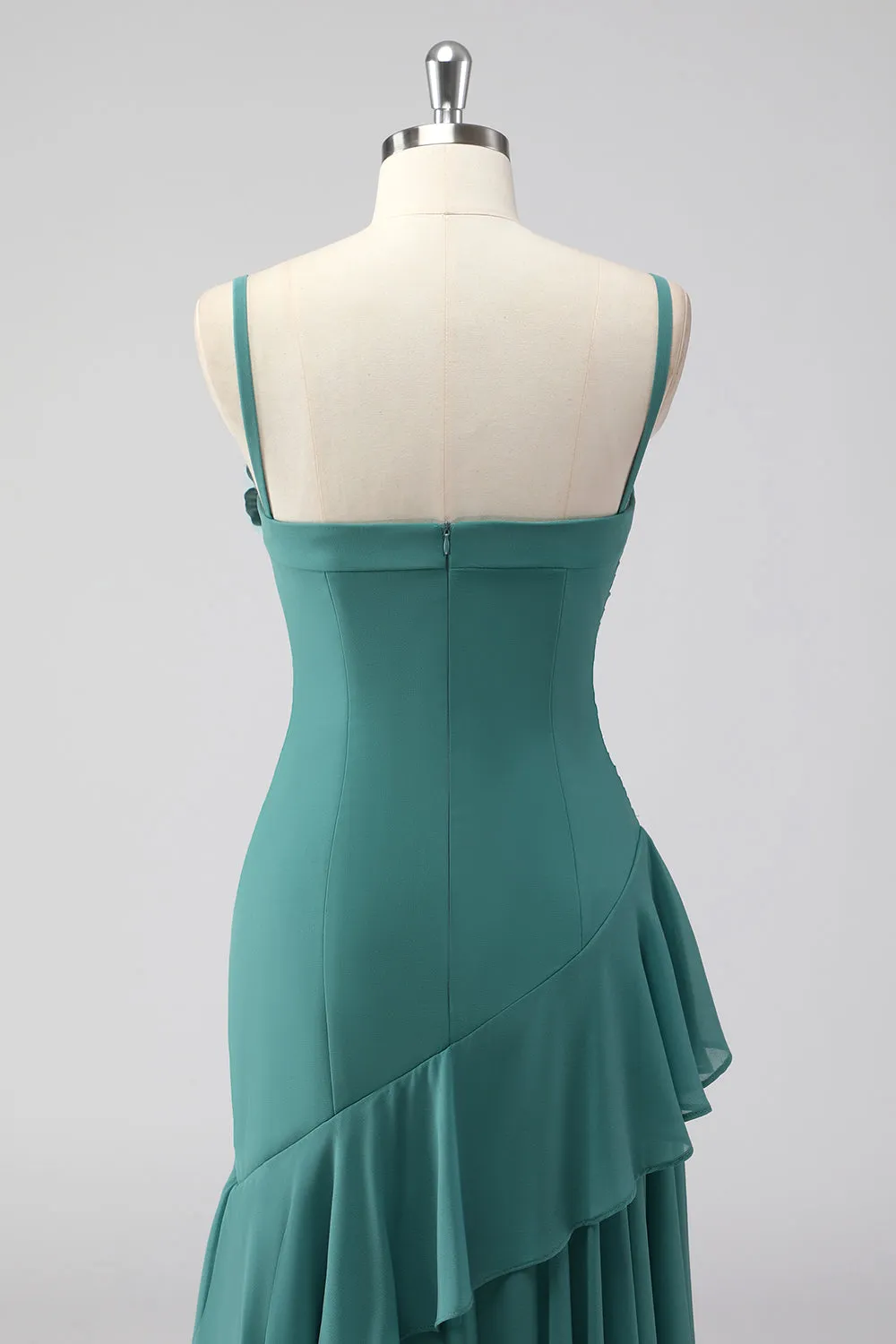 Ruffles Grey Green Spaghetti Straps Sheath Wedding Guest Dress sold by Zapaka product image thumbnail 5