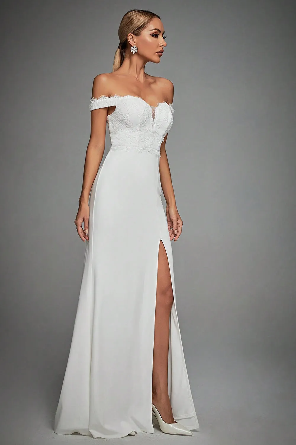 Off The Shoulder Ivory Mermaid Long Wedding Dress with Slit sold by Zapaka product image thumbnail 4