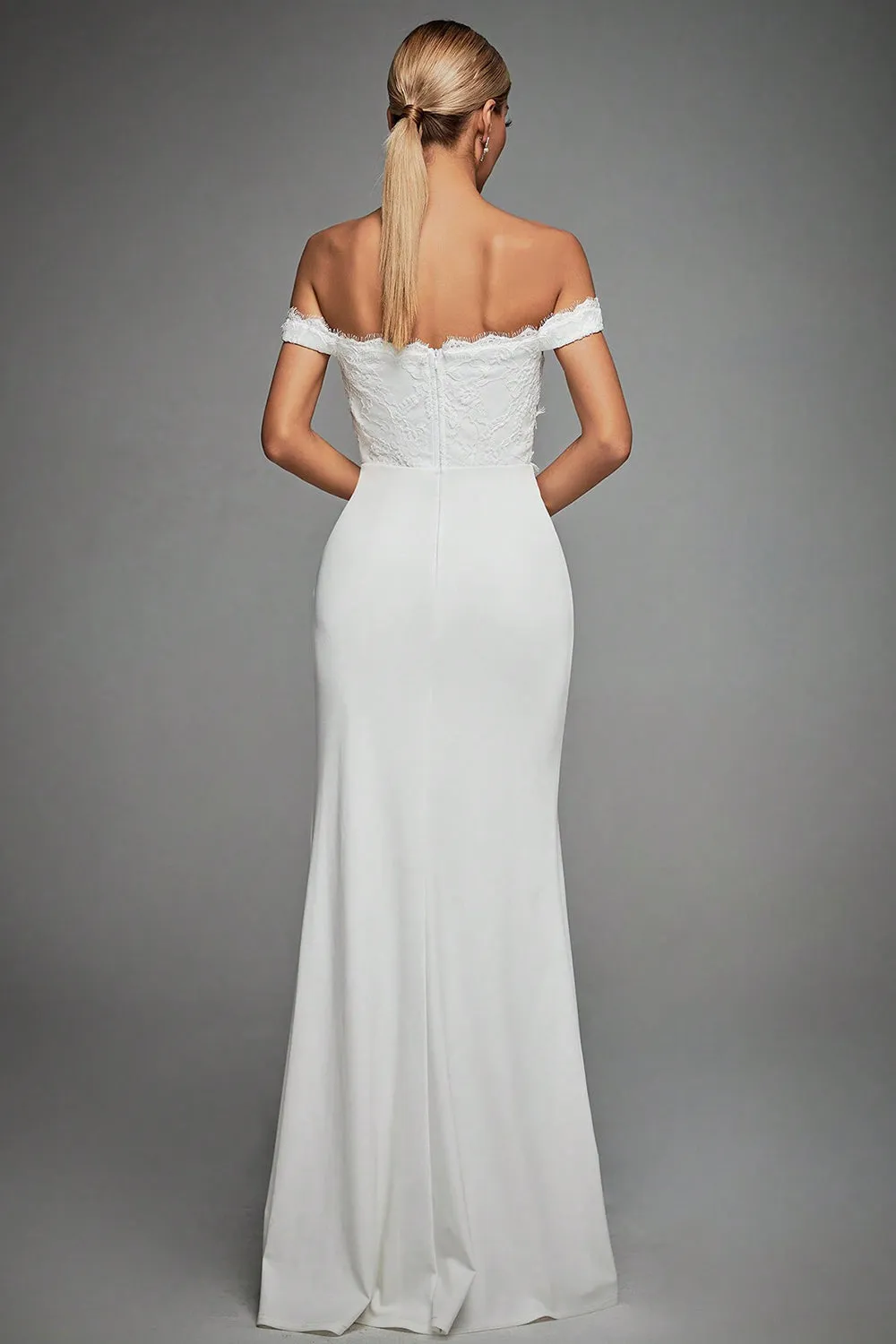 Off The Shoulder Ivory Mermaid Long Wedding Dress with Slit sold by Zapaka product image thumbnail 2