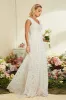 Ivory Apricot Cap Sleeves A Line Lace Long Wedding Dress sold by Zapaka