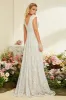 Ivory Apricot Cap Sleeves A Line Lace Long Wedding Dress sold by Zapaka