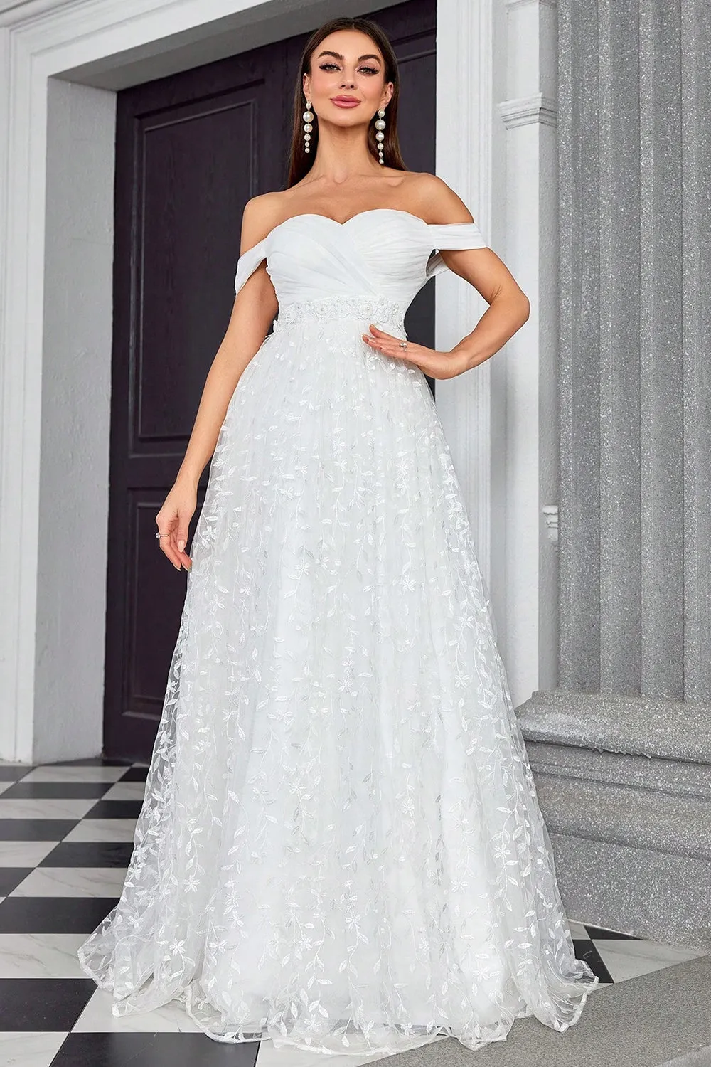 Off The Shoulder A Line Ivory Sweetheart Long Wedding Dress sold by Zapaka product image thumbnail 4