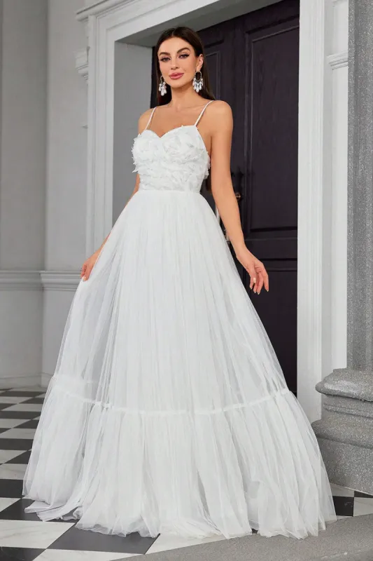 Ivory Pleated A Line Spaghetti Straps Long Wedding Dress sold by Zapaka