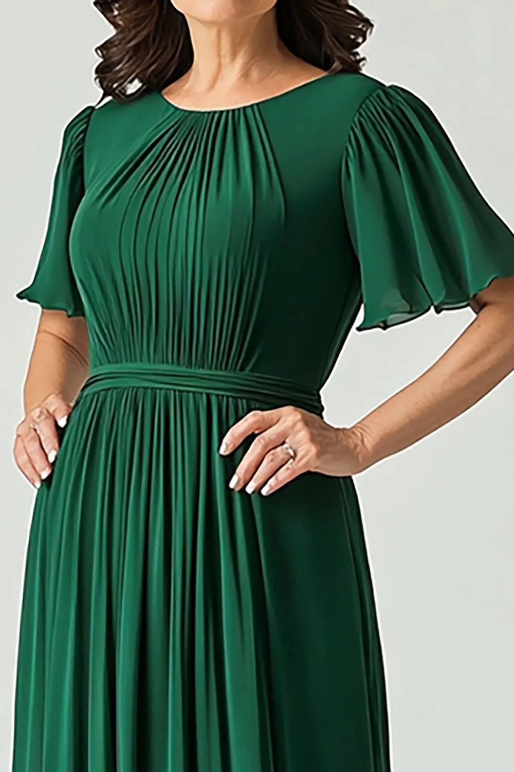 Elegant A Line Dark Green Ruched Mother Of Bride Dress With Flutter Sleeves sold by Zapaka product image thumbnail 2