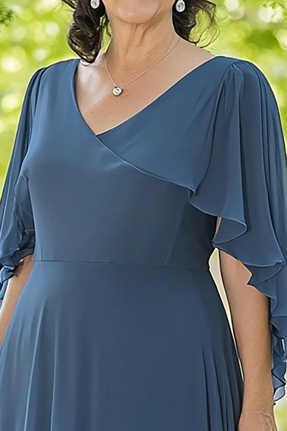 Dusty Blue Chiffon V-neck A-Line Long Mother of the Bride Dress sold by Zapaka product image thumbnail 2