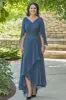 Dusty Blue Asymmetrical V Neck Ruffled Half Sleeve Mother of the Bride Dress sold by Zapaka
