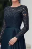 Navy Satin Lace Scoop Mother of the Bride Dress with Long Sleeves sold by Zapaka