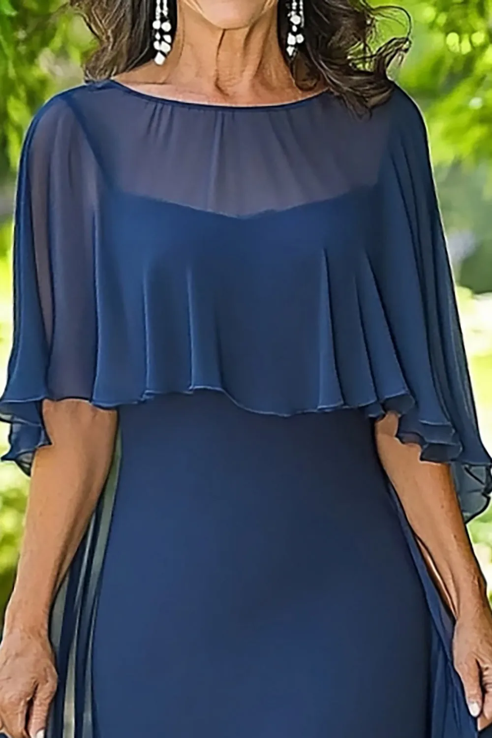 Navy Chiffon Sheath Long Mother of the Bride Dress with Cape sold by Zapaka product image thumbnail 2