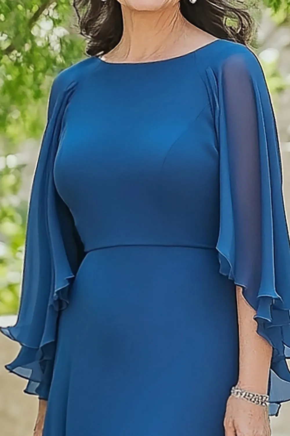 Blue A Line Chiffon Scoop High Low Mother of the Bride Dress with Flutter Sleeves sold by Zapaka product image thumbnail 2