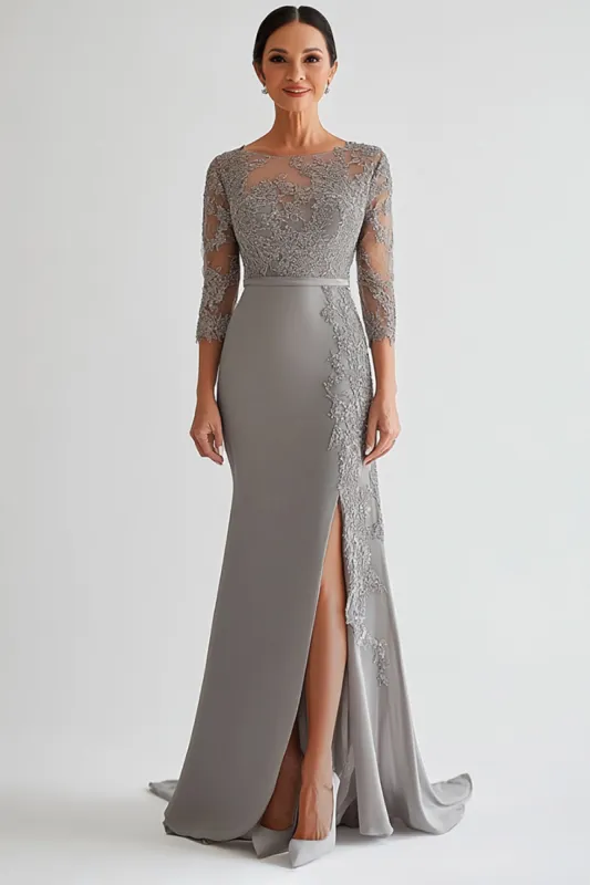 Sparkly Silver Bodycon Appliques Mother of Bride Dress With Slit sold by Zapaka