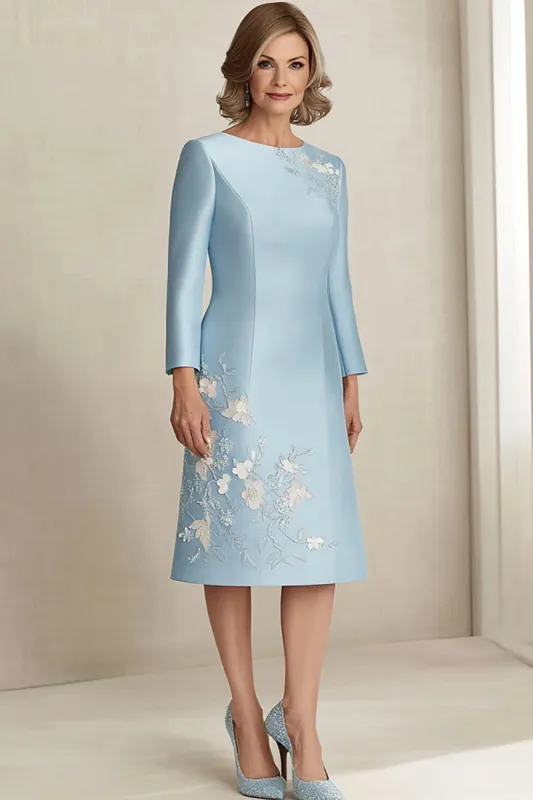 Satin Sky Blue Column Mother Of Bride Dress with Lace sold by Zapaka