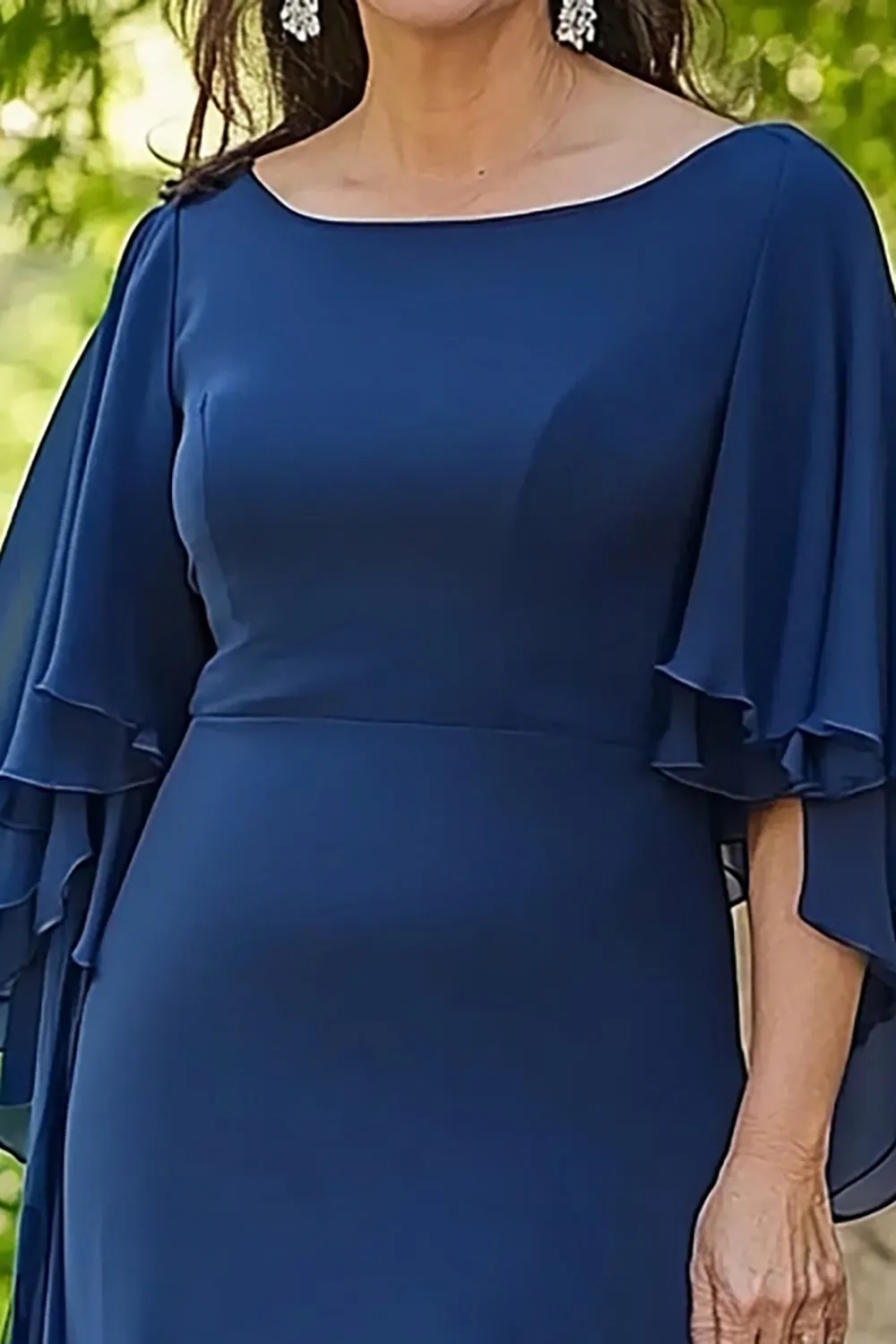 Navy Mermaid Ruffle Flowy 3/4 Sleeves Chiffon Long Mother of the Bride Dress sold by Zapaka product image thumbnail 2